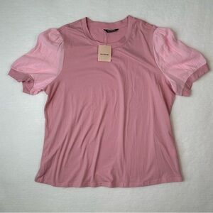 Bloomchic Women’s Short Sleeve Textured Patchwork Pink Shirt Size XL NWT